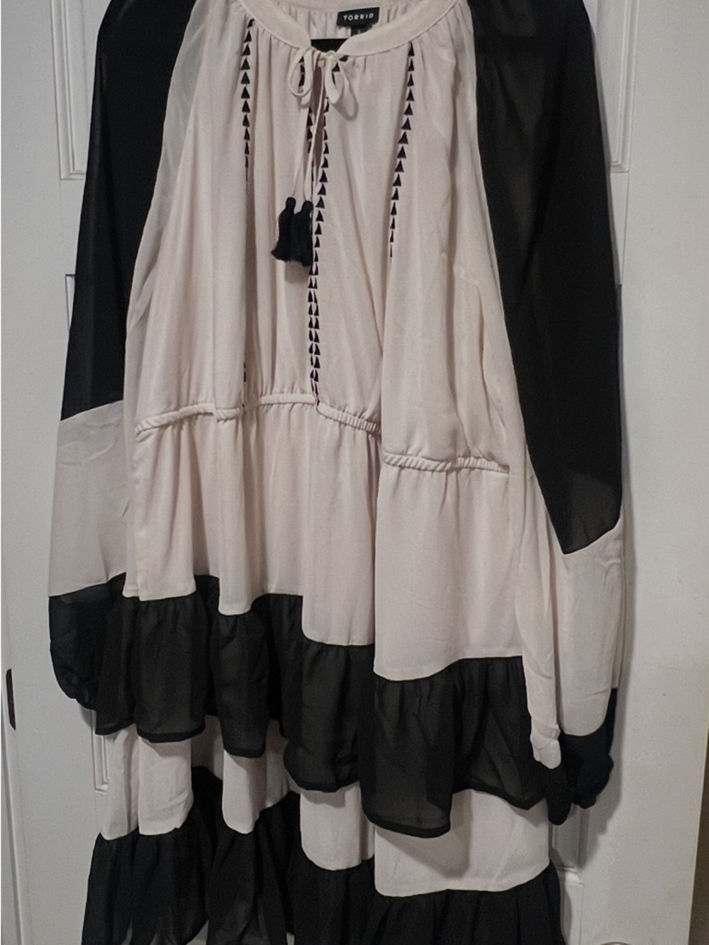 torrid Black and Cream Tiered Peasant Blouse